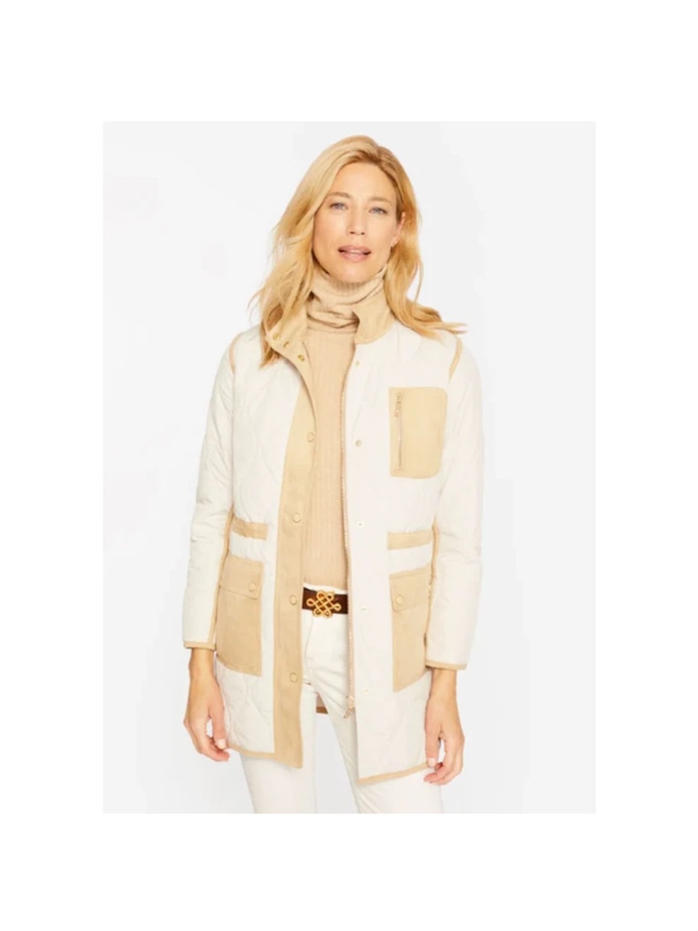 NWT $348 J McLaughlin Large L Linda Coat Quilted Modern Barn Jacket Suede Stone
